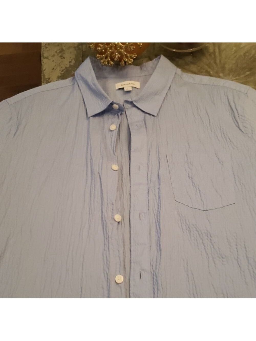 Calvin Klein Men's Blue Casual Collar Short Sleeve Shirt